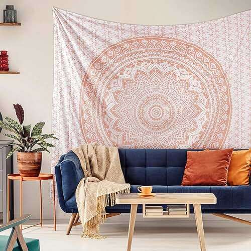 raajsee Rose Gold Ombre Tapestry Wall Hanging Mandala-Bohemian Room Decor-Indian Cotton Throw Hippie Tapestries -Boho Bedding Twin bedspread 52x82 Imches - Image 5
