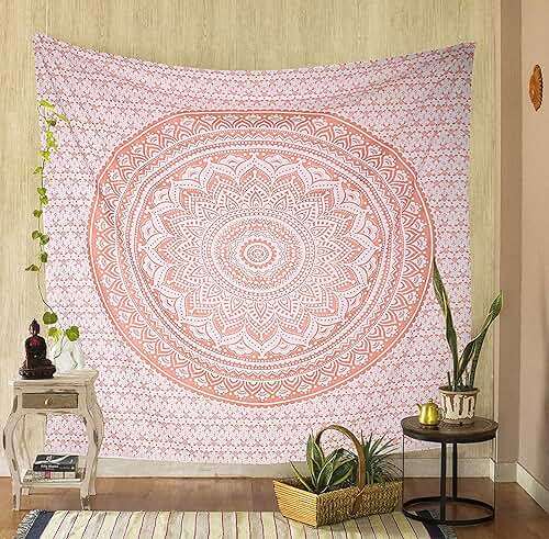 raajsee Rose Gold Ombre Tapestry Wall Hanging Mandala-Bohemian Room Decor-Indian Cotton Throw Hippie Tapestries -Boho Bedding Twin bedspread 52x82 Imches - Image 6