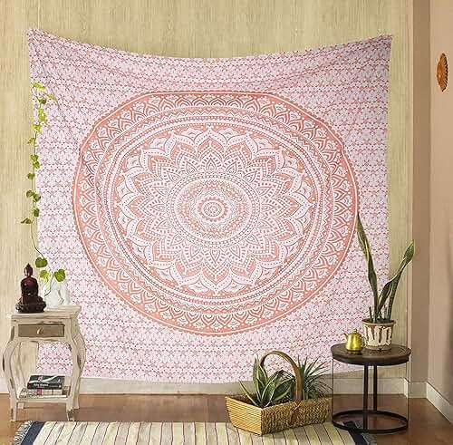 raajsee Rose Gold Ombre Tapestry Wall Hanging Mandala-Bohemian Room Decor-Indian Cotton Throw Hippie Tapestries -Boho Bedding Twin bedspread 52x82 Imches - Image 7