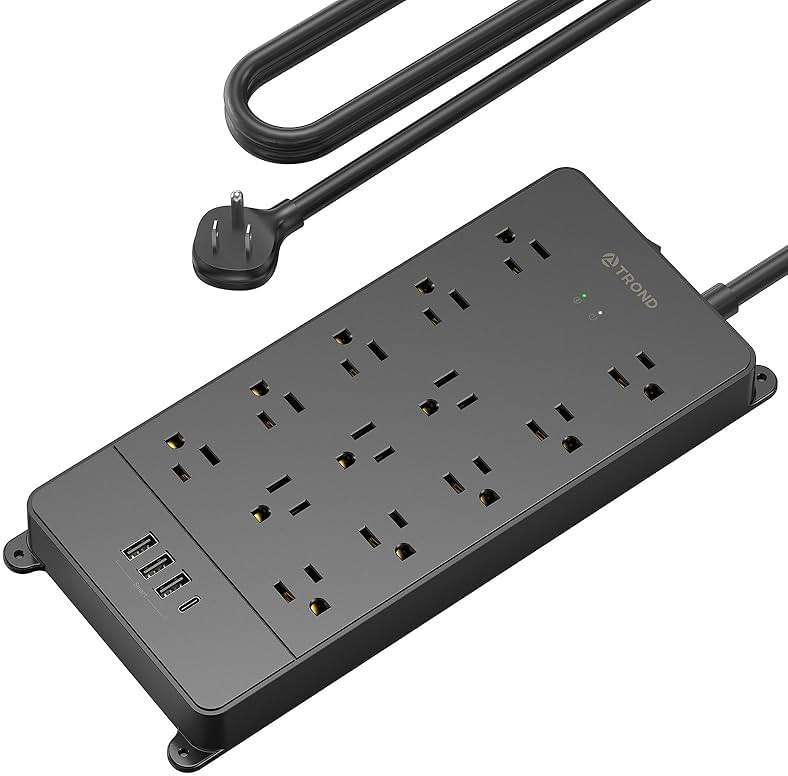 TROND Surge Protector Power Strip, 4000 Joules, ETL Listed, 13 Widely-Spaced Outlets Expansion with USB C Ports, Low-Profile Flat Plug, Wall Mountable, 5ft Extension Cord, 14AWG Heavy Duty, Black - Image 1