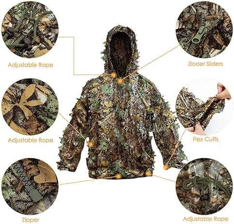 LYLPYHDP Kids & Adults Ghillie Suit, 3D Leafy Camouflage Clothing, Camo Suit for Turkey Hunting for Outdoor Game - Image 2