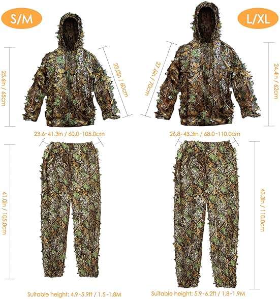 LYLPYHDP Kids & Adults Ghillie Suit, 3D Leafy Camouflage Clothing, Camo Suit for Turkey Hunting for Outdoor Game - Image 4