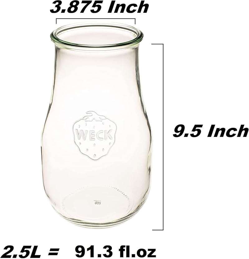Weck Tulip Jars 2.5 Liter - Glass Jars for Sourdough Starter, Canning, and Storage with Wide Mouth and Glass Lid (1 Jar) - Image 3
