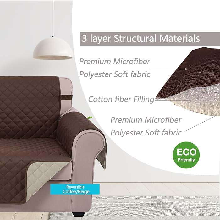 U-NICE HOME Reversible Sofa Cover Washable Couch Cover for Dogs Friendly with Elastic Straps Water Repellent Furniture Protector for 3 Cushion Couch (Sofa, Coffee/Beige) - Image 4