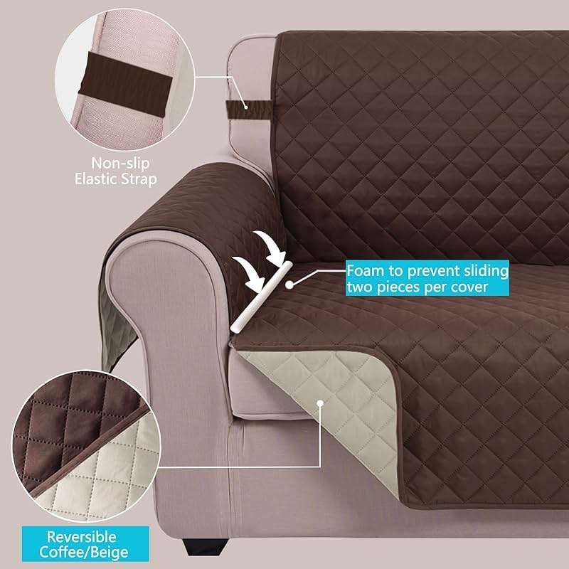 U-NICE HOME Reversible Sofa Cover Washable Couch Cover for Dogs Friendly with Elastic Straps Water Repellent Furniture Protector for 3 Cushion Couch (Sofa, Coffee/Beige) - Image 5