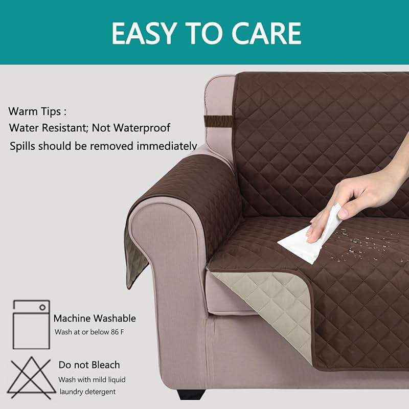 U-NICE HOME Reversible Sofa Cover Washable Couch Cover for Dogs Friendly with Elastic Straps Water Repellent Furniture Protector for 3 Cushion Couch (Sofa, Coffee/Beige) - Image 6