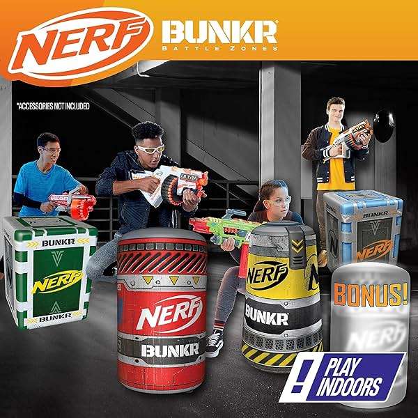 NERF BUNKR Officially Licensed Battle Royale Inflatable Bunker Battlezone - 4 Piece Barricade Set Crates Barrels - Image 11