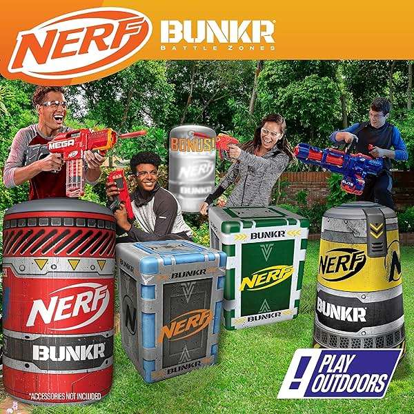 NERF BUNKR Officially Licensed Battle Royale Inflatable Bunker Battlezone - 4 Piece Barricade Set Crates Barrels - Image 12