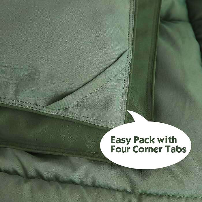 HIG 3pc Green Queen Size Comforter Set - All Season Reversible Down Alternative Bedding Comforter Set - Quilted Duvet Insert with Corner Tabs - Box Stitched Blanket - Breathable, Soft, Fluffy - Image 5