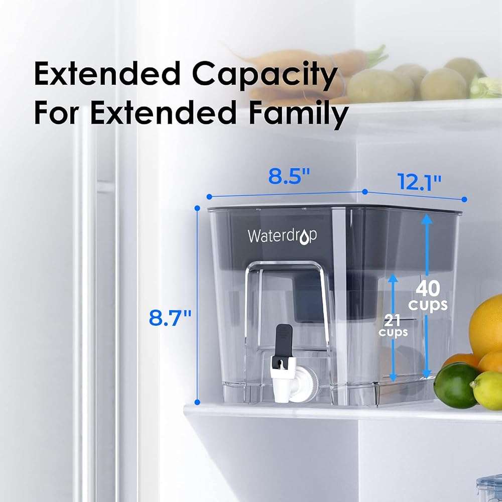 Waterdrop WFD-22L Large Water Filter Dispenser, 40-Cup Water Filter Pitcher, 200-Gallon Long-Life, Reduces Chlorine, PFOA/PFOS and More, BPA Free, Black - Image 2