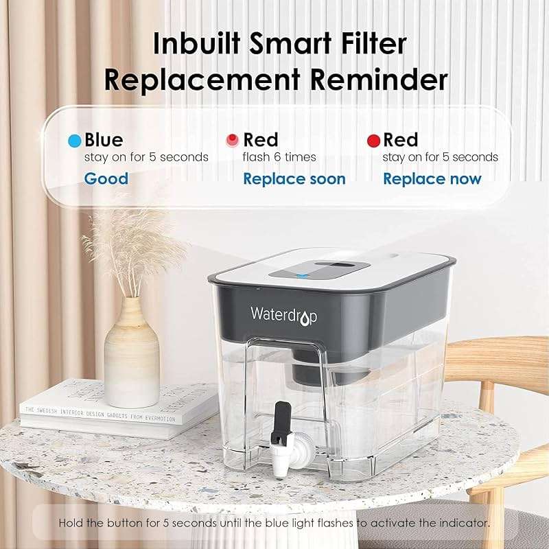 Waterdrop WFD-22L Large Water Filter Dispenser, 40-Cup Water Filter Pitcher, 200-Gallon Long-Life, Reduces Chlorine, PFOA/PFOS and More, BPA Free, Black - Image 7