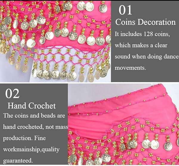 Lauthen.S 128 Coins Belly Dance Hip Scarf Tribal Belt Halloween Genie Costume Accessory - Image 3