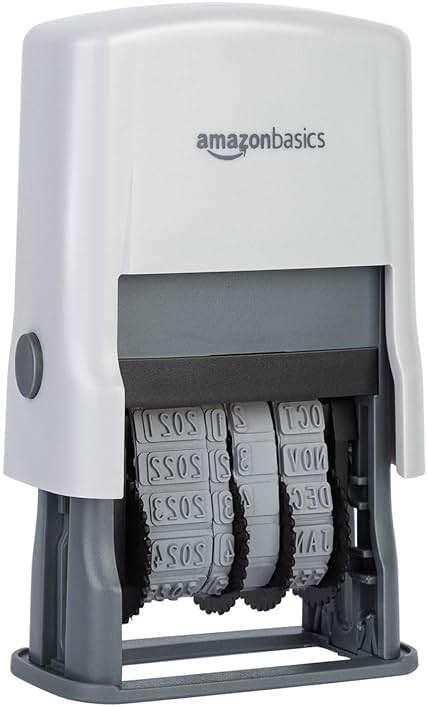 Amazon Basics Self-Inking Date Stamp for Office Documents, Rectangular, 2.56" x 1.69" x 4.13" - Image 1