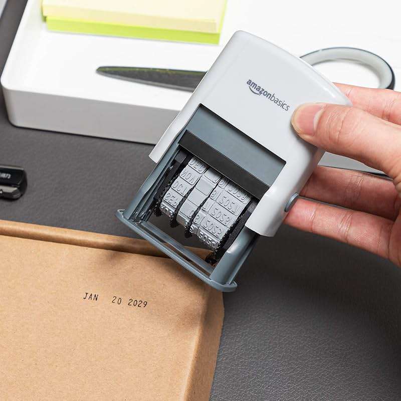 Amazon Basics Self-Inking Date Stamp for Office Documents, Rectangular, 2.56" x 1.69" x 4.13" - Image 2