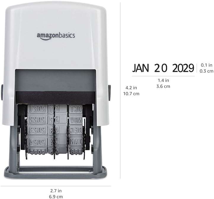 Amazon Basics Self-Inking Date Stamp for Office Documents, Rectangular, 2.56" x 1.69" x 4.13" - Image 3