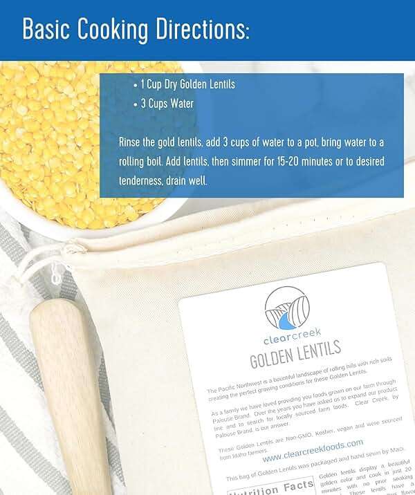 CLEAR CREEK Certified Glyphosate Residue Free Yellow Lentils | 4 lb | Project Non-GMO Verified | Kosher | Vegan - Image 3