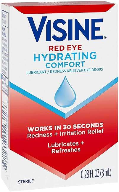 Visine Red Eye Hydrating Comfort Redness Relief and Lubricant Drops to Help Moisturize and Relieve Due to Minor Eye Irritations Fast, Tetrahydrozoline HCl, 0.28 fl. oz - Image 11