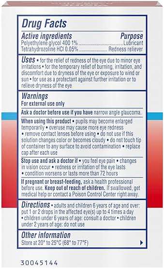 Visine Red Eye Hydrating Comfort Redness Relief and Lubricant Drops to Help Moisturize and Relieve Due to Minor Eye Irritations Fast, Tetrahydrozoline HCl, 0.28 fl. oz - Image 9