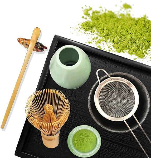 Artcome Japanese Matcha Tea Set, Matcha Whisk, Traditional Scoop, Matcha Bowl, Black Bamboo Tray, Ceramic Whisk Holder, Matcha Caddy, Handmade Matcha Ceremony Kit For Japanese Tea Ceremony (10Pcs) - Image 4