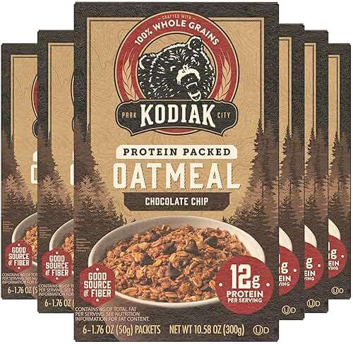 Kodiak Instant Oatmeal Packets, Chocolate Chip, High Protein, 100% Whole Grains, 6 boxes with 6 packets each (36 packets total) - Image 1