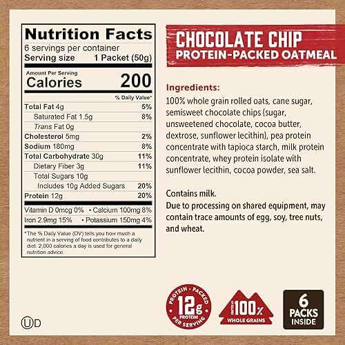 Kodiak Instant Oatmeal Packets, Chocolate Chip, High Protein, 100% Whole Grains, 6 boxes with 6 packets each (36 packets total) - Image 7