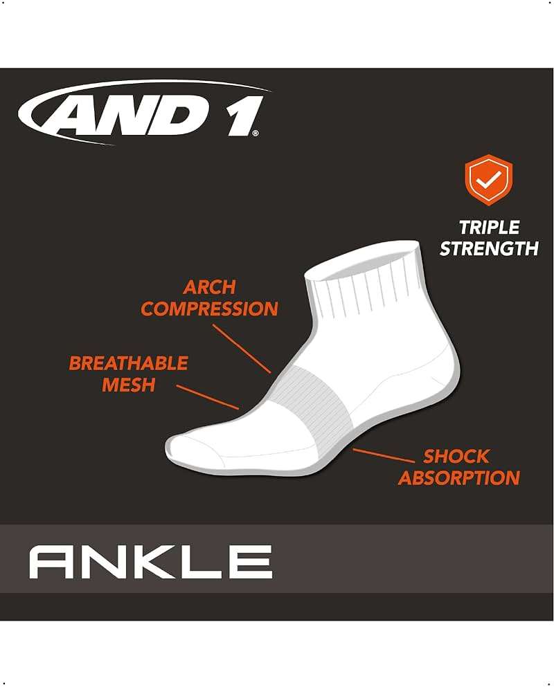 AND1 Mens Quarter Socks - 12 Pack Moisture Wicking Breathable Cushioned Athletic Performance Ankle Socks for Men (6-12.5) - Image 2
