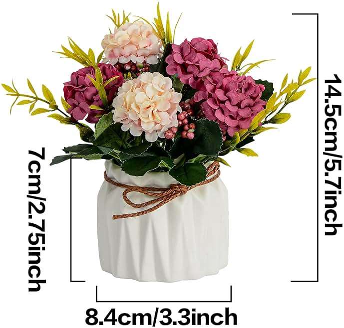 Artificial Flower Plants – Mini Fake Hydrangea Flowers in Pot for Home Decor Party Wedding Office Patio Table Desk Decoration, Set of 4, Size: 3.3''(Diameter) x 5.5''(Tall) - Image 3
