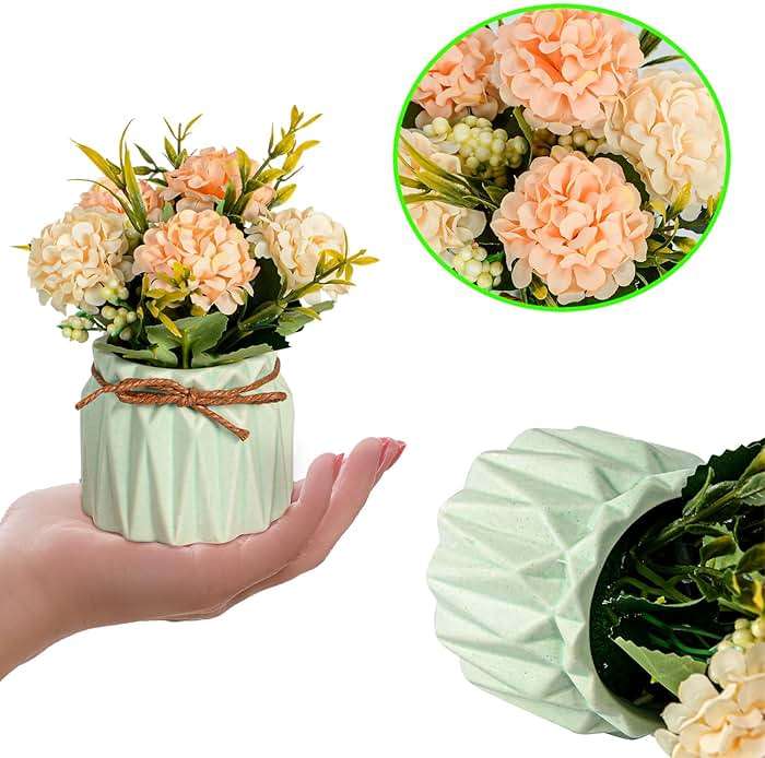 Artificial Flower Plants – Mini Fake Hydrangea Flowers in Pot for Home Decor Party Wedding Office Patio Table Desk Decoration, Set of 4, Size: 3.3''(Diameter) x 5.5''(Tall) - Image 4