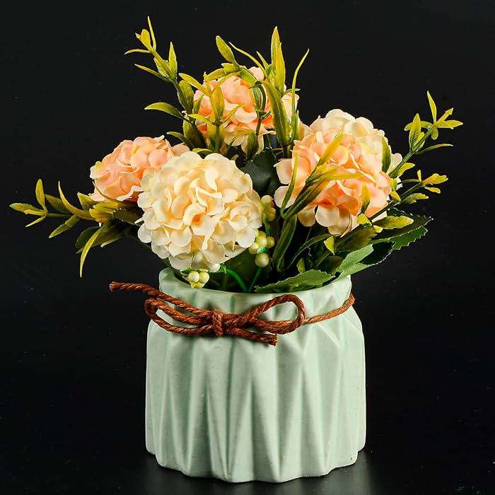 Artificial Flower Plants – Mini Fake Hydrangea Flowers in Pot for Home Decor Party Wedding Office Patio Table Desk Decoration, Set of 4, Size: 3.3''(Diameter) x 5.5''(Tall) - Image 6