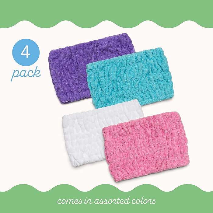 Turbie Twist 4-Pack Turbie Band for Beauty, Travel, Gifting - Microfiber Headband for Personal Care - Comfortable, Extra-Wide Spa Headband - for All Hair Types - Pink, Purple, Blue & White - Image 3
