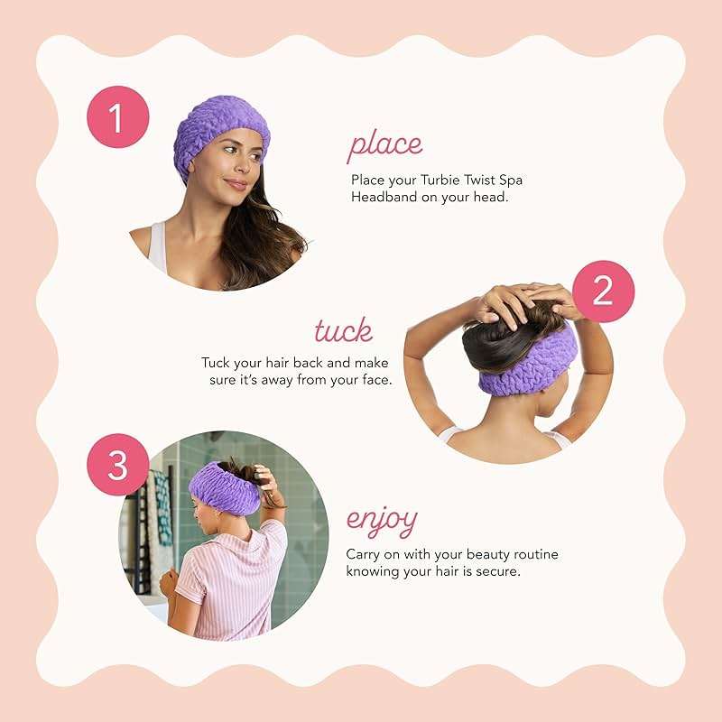 Turbie Twist 4-Pack Turbie Band for Beauty, Travel, Gifting - Microfiber Headband for Personal Care - Comfortable, Extra-Wide Spa Headband - for All Hair Types - Pink, Purple, Blue & White - Image 4
