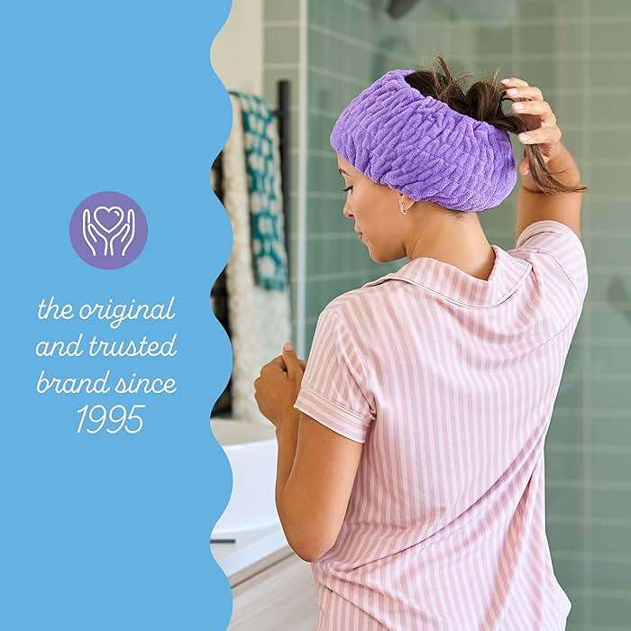 Turbie Twist 4-Pack Turbie Band for Beauty, Travel, Gifting - Microfiber Headband for Personal Care - Comfortable, Extra-Wide Spa Headband - for All Hair Types - Pink, Purple, Blue & White - Image 6