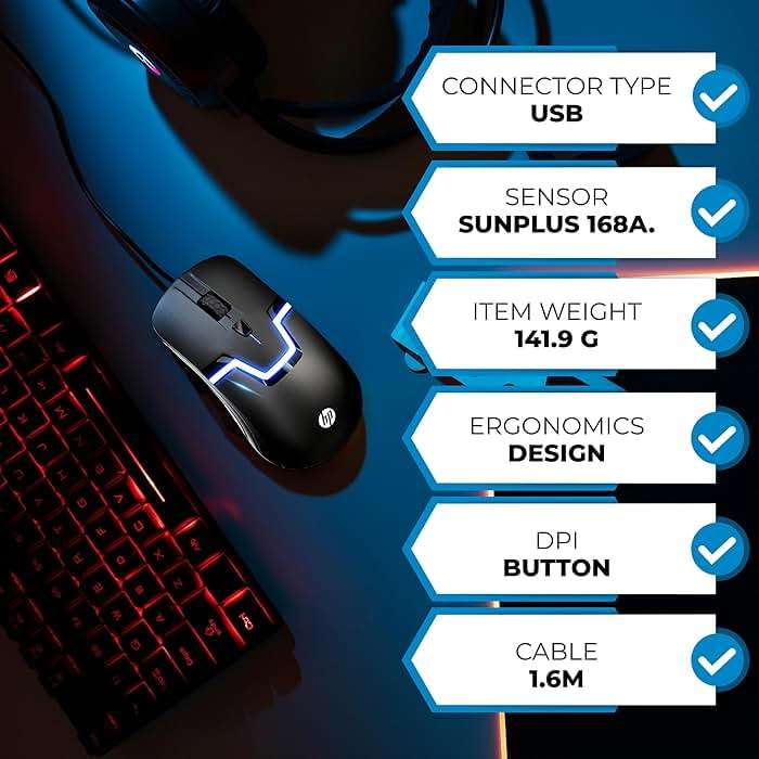 HP Wired RGB Gaming Mouse High Performance Mouse with Optical Sensor, 3 Buttons, 7 Color LED for Computer Notebook Laptop Office PC Home - Image 3