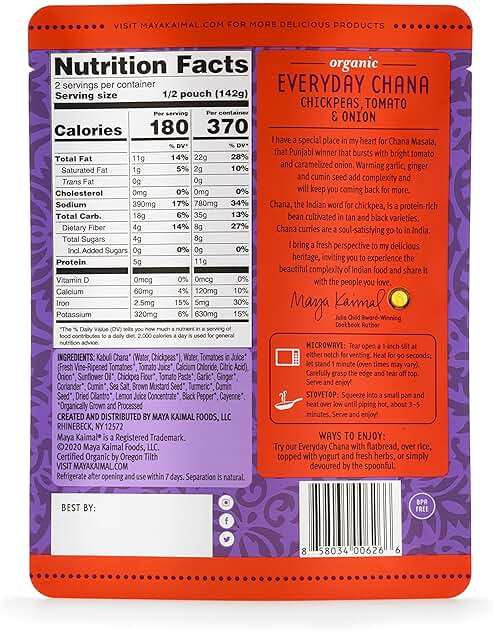 Maya Kaimal Foods - Organic Indian Everyday Chana - 10oz - Fully Cooked with Chickpeas, Tomato & Onion - Vegan - Microwavable - Ready to Eat - Pack of 6 - Image 3