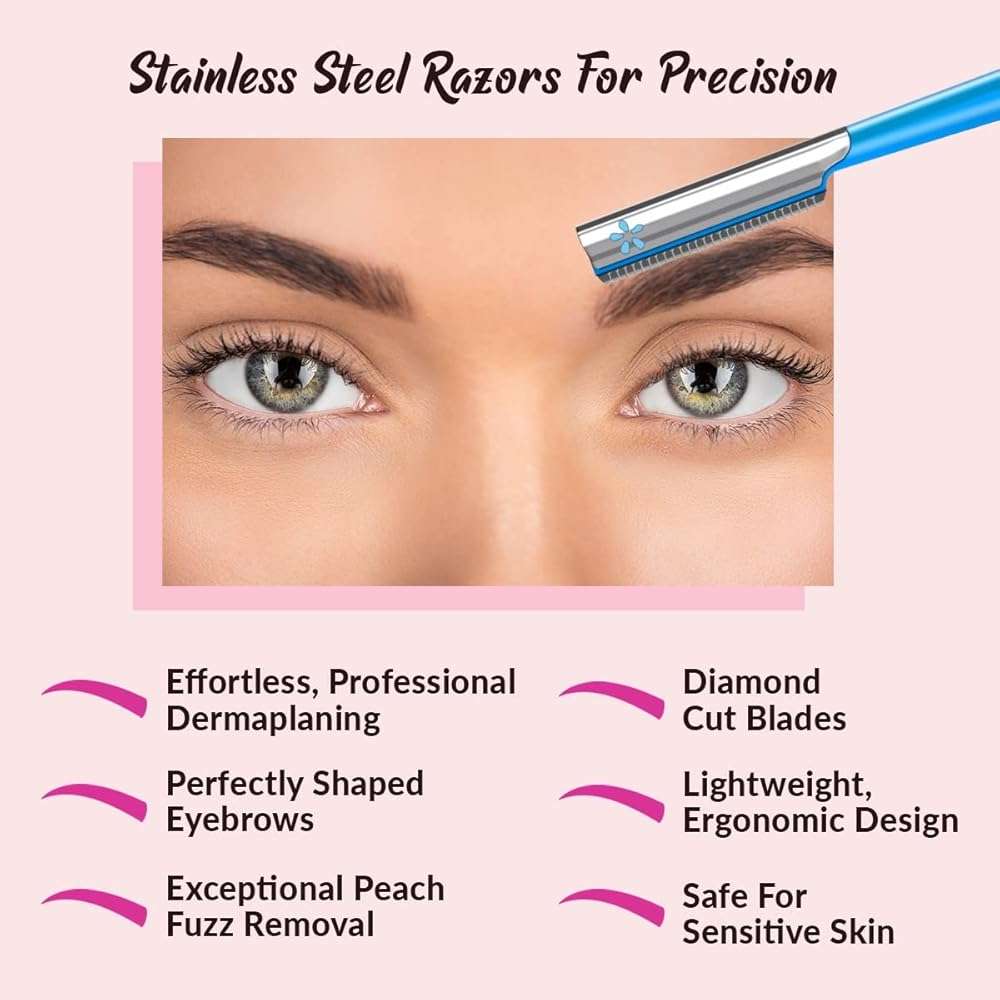Facial Razor Hair Removal - Dermaplaning Tool Peach Fuzz Remover Trimmer Women Remove Fine Hair Blue Eyebrow Razors Dermaplane Face Shavers Exfoliating Sensitive Skin Travel Essential - Image 6