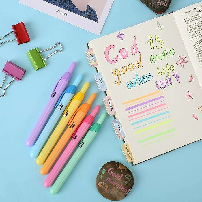Mr. Pen- Retractable Highlighters, 6 Pack, Bright Colors, Chisel Tip Highlighter Marker Set, Click Highlighter Markers for Classroom, Journaling, Study Supplies, No Bleed On Standard Pages - Image 2