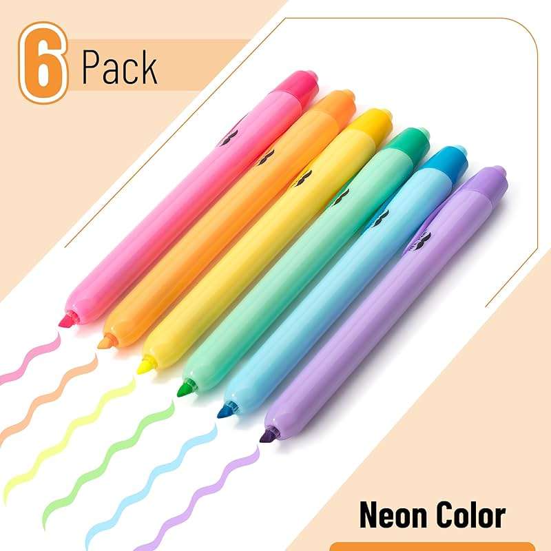 Mr. Pen- Retractable Highlighters, 6 Pack, Bright Colors, Chisel Tip Highlighter Marker Set, Click Highlighter Markers for Classroom, Journaling, Study Supplies, No Bleed On Standard Pages - Image 3