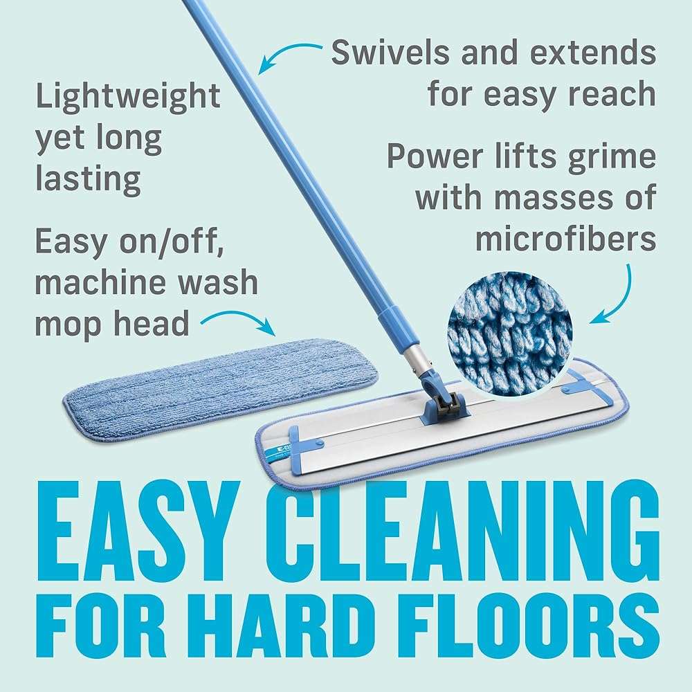 E-Cloth Deep Clean Microfiber Mop - Reusable Mop Pad for Home Cleaning, Hard Floors, Wood, Tile or Laminate, Use Wet for Cleaning or Dry for Dusting, No Refills or Spray Needed, Extra Replacement Head - Image 3