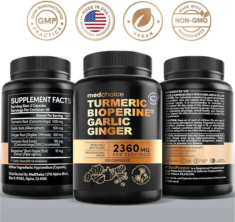 4-in-1 Turmeric Joint Support Supplements with Garlic and BioPerine - 2360 mg High Potency Herbal Blend for Mobility, Everyday Flexibility, Digestive Comfort, and Active Aging Support (120ct) - Image 7