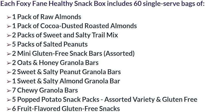 Foxy Fane 60-Count Healthy Snack Box Care Package, Variety Pack of 60 Individually Wrapped Sweet and Savory Snacks, Assorted Gift Basket for Office, College, School, Kids, Family and Friends - Image 3