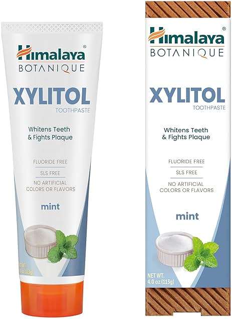 Himalaya Botanique Xylitol Toothpaste, Mint Flavor - Fluoride Free Toothpaste to Whiten Teeth, Fight Plaque and for Fresh Breath - Vegan, Gluten Free, No Artificial Flavors or Colors, 4 oz - Image 1