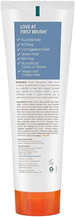 Himalaya Botanique Xylitol Toothpaste, Mint Flavor - Fluoride Free Toothpaste to Whiten Teeth, Fight Plaque and for Fresh Breath - Vegan, Gluten Free, No Artificial Flavors or Colors, 4 oz - Image 2