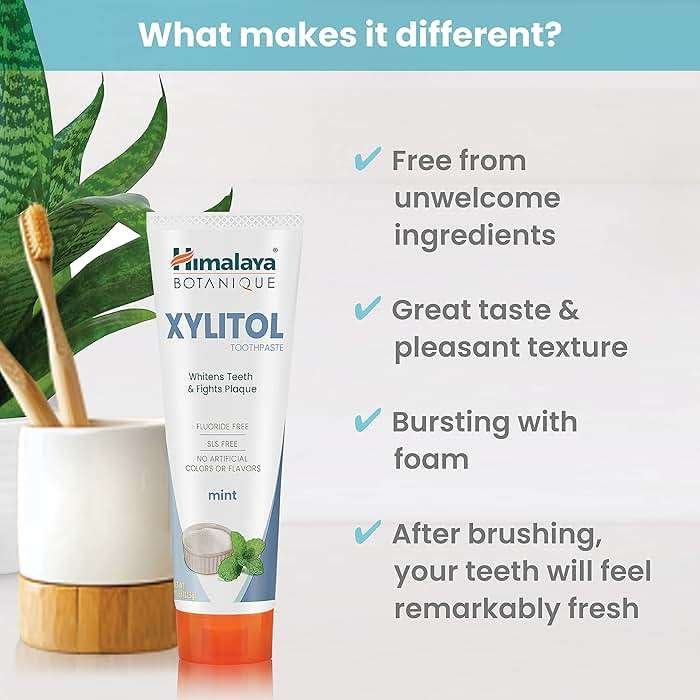 Himalaya Botanique Xylitol Toothpaste, Mint Flavor - Fluoride Free Toothpaste to Whiten Teeth, Fight Plaque and for Fresh Breath - Vegan, Gluten Free, No Artificial Flavors or Colors, 4 oz - Image 3