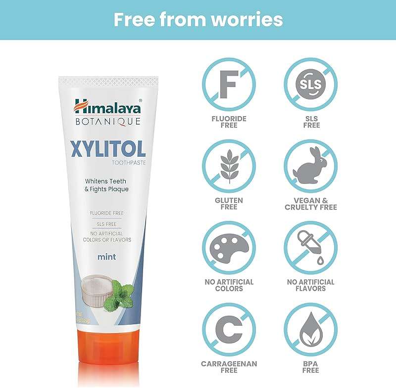 Himalaya Botanique Xylitol Toothpaste, Mint Flavor - Fluoride Free Toothpaste to Whiten Teeth, Fight Plaque and for Fresh Breath - Vegan, Gluten Free, No Artificial Flavors or Colors, 4 oz - Image 5