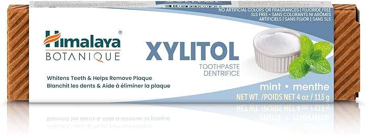 Himalaya Botanique Xylitol Toothpaste, Mint Flavor - Fluoride Free Toothpaste to Whiten Teeth, Fight Plaque and for Fresh Breath - Vegan, Gluten Free, No Artificial Flavors or Colors, 4 oz - Image 6