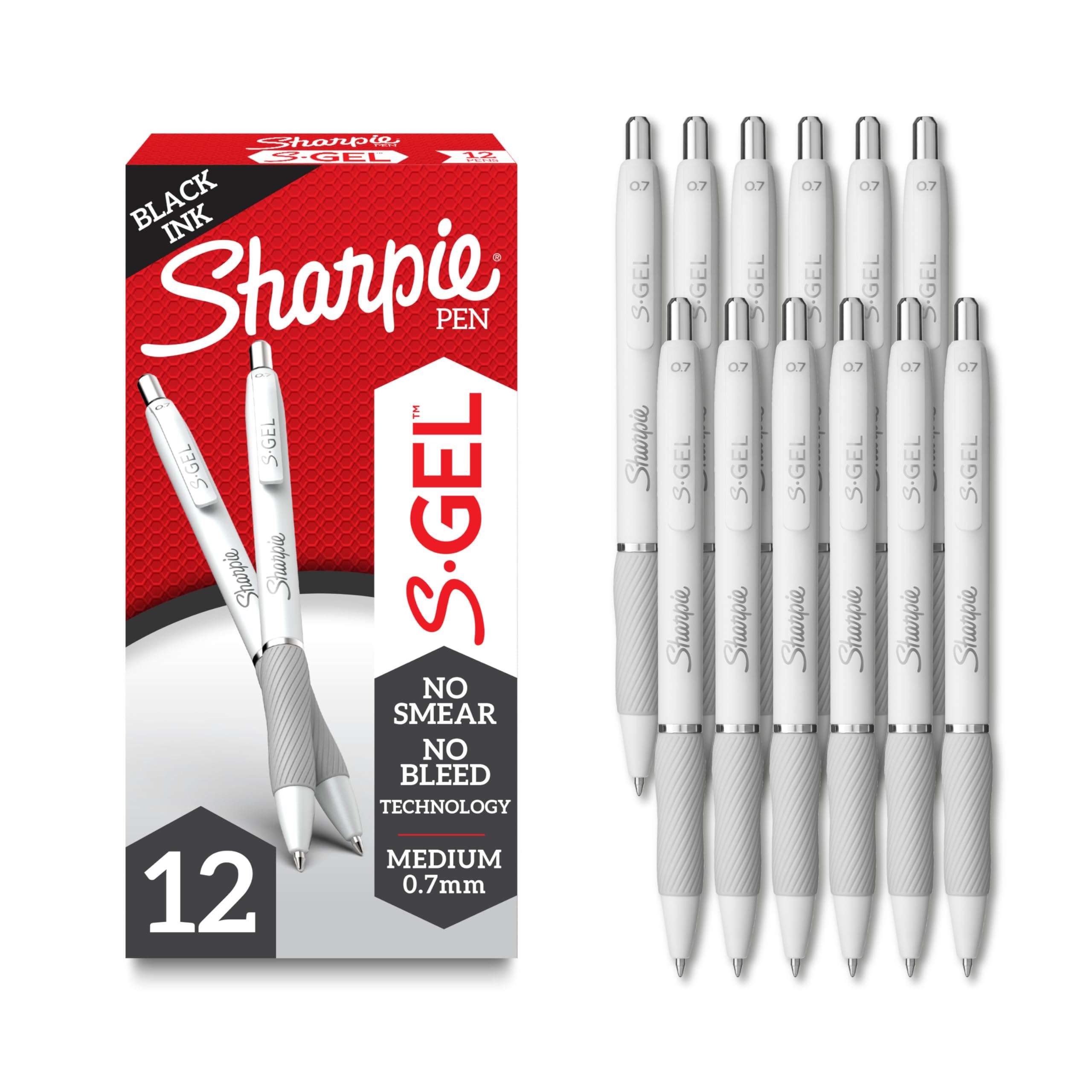 Sharpie S-Gel Gel Pens, Pearl White Body, Black Ink, Medium Point (0.7mm), 12 Count - For Journaling, Writing, Note-Taking, School, Office Supplies - Image 1