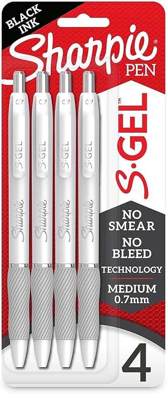 Sharpie S-Gel Black Gel Pens, Medium Point 0.7mm, Back to School and Teacher Supplies, Black Ink Pens for Journaling & Drawing, 4-Pack - Image 1