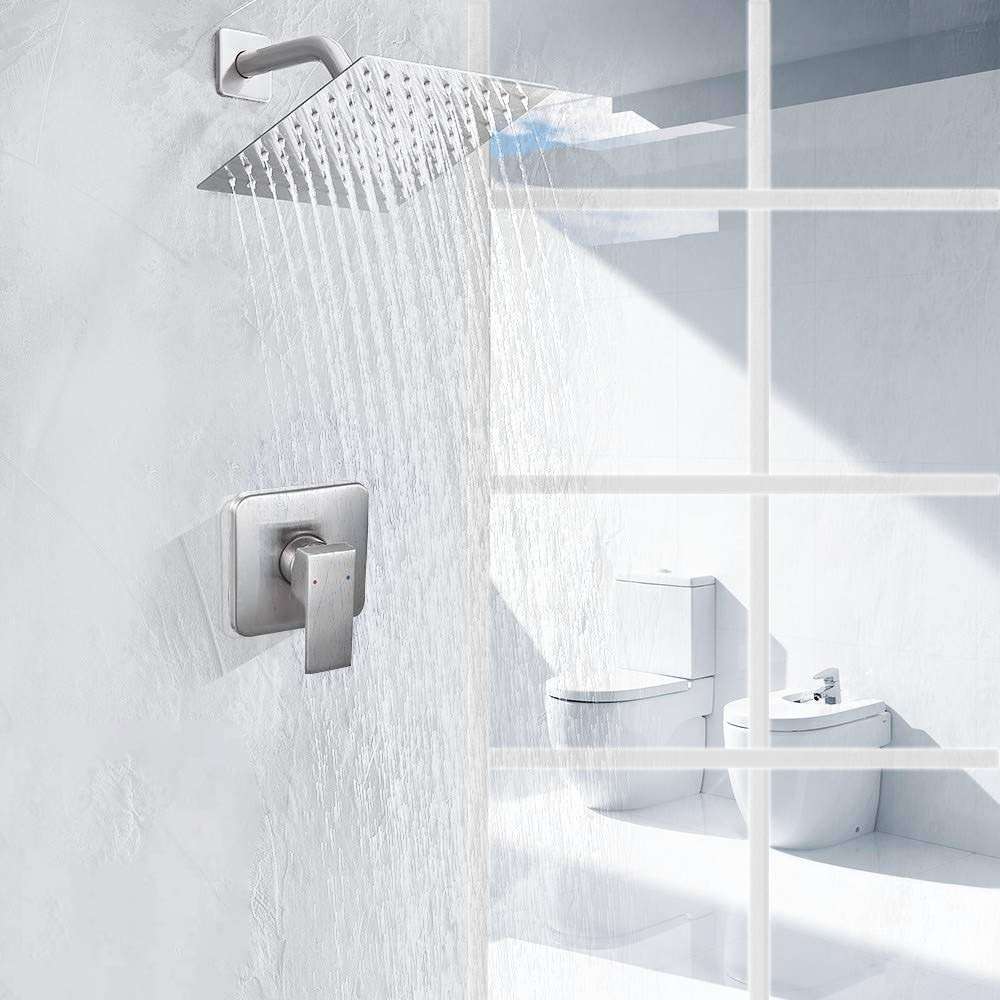 JingGang Shower Faucet Brushed Nickel Rain Shower Head Shower Faucets Sets Complete Bathroom Rainfall Shower System, Single Function Shower Trim Kit with Rough-in Valve - Image 3