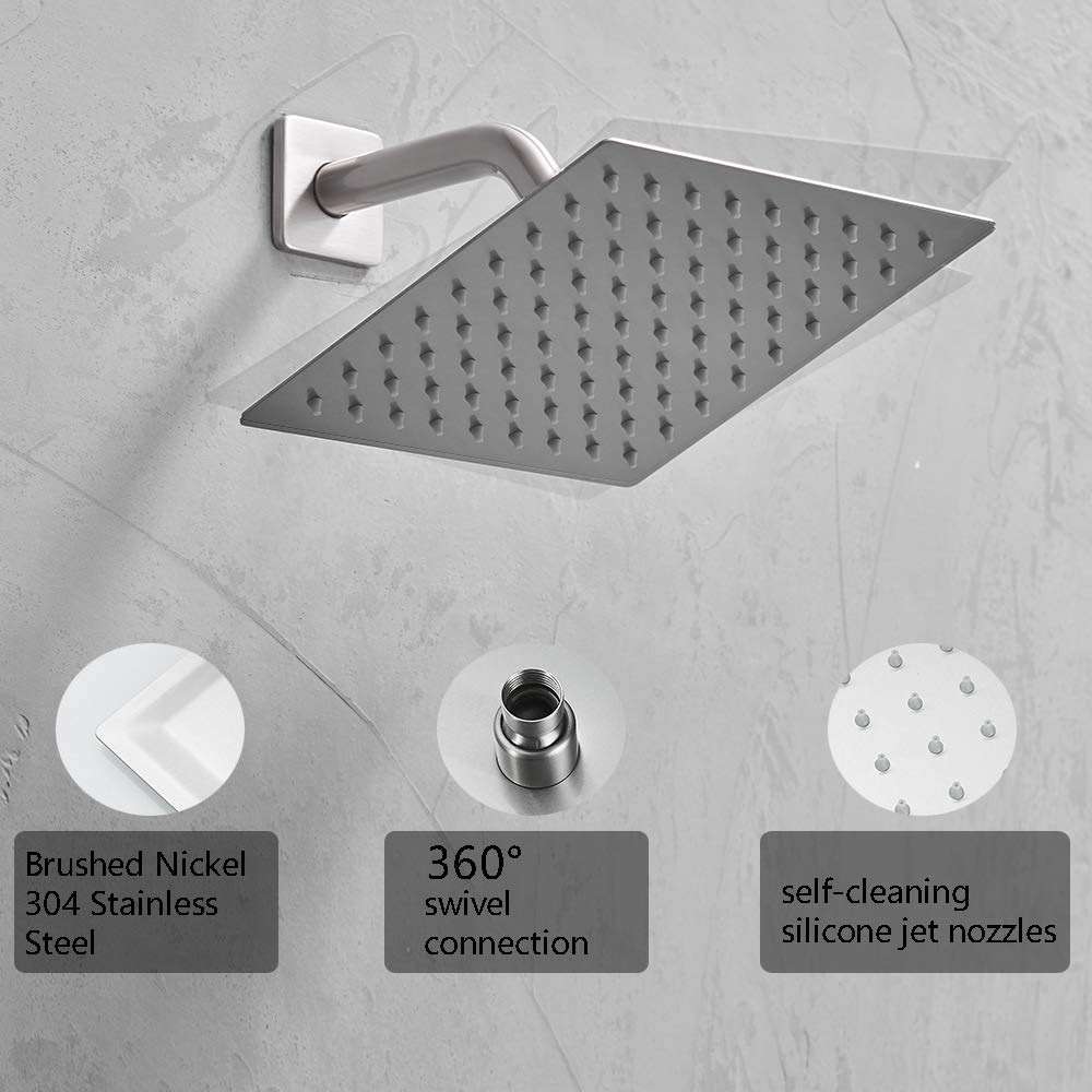 JingGang Shower Faucet Brushed Nickel Rain Shower Head Shower Faucets Sets Complete Bathroom Rainfall Shower System, Single Function Shower Trim Kit with Rough-in Valve - Image 4