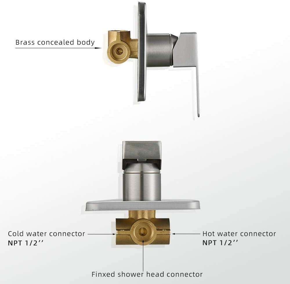 JingGang Shower Faucet Brushed Nickel Rain Shower Head Shower Faucets Sets Complete Bathroom Rainfall Shower System, Single Function Shower Trim Kit with Rough-in Valve - Image 5
